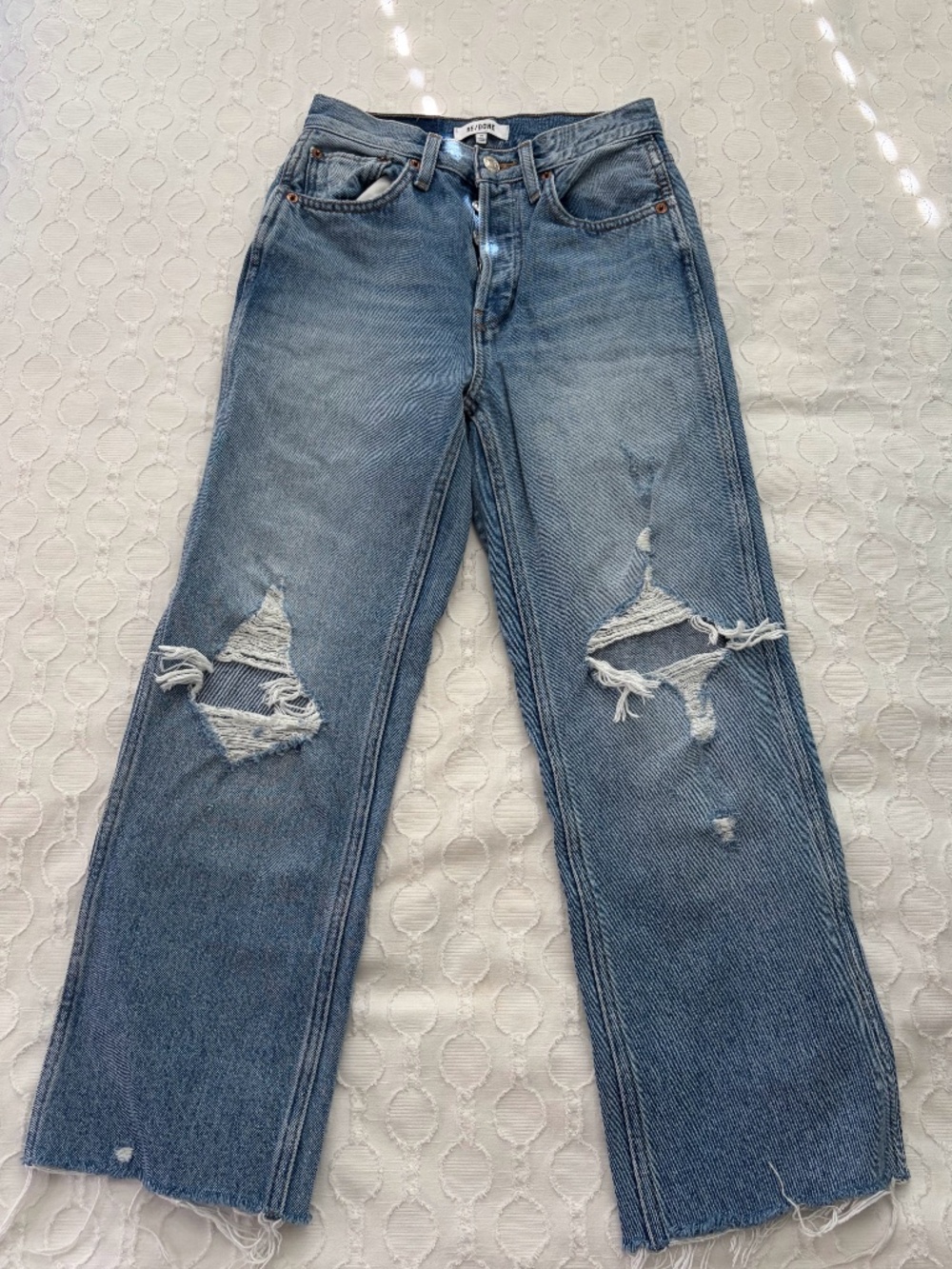 RE/DONE Straight Leg Distressed Jeans, Size 24